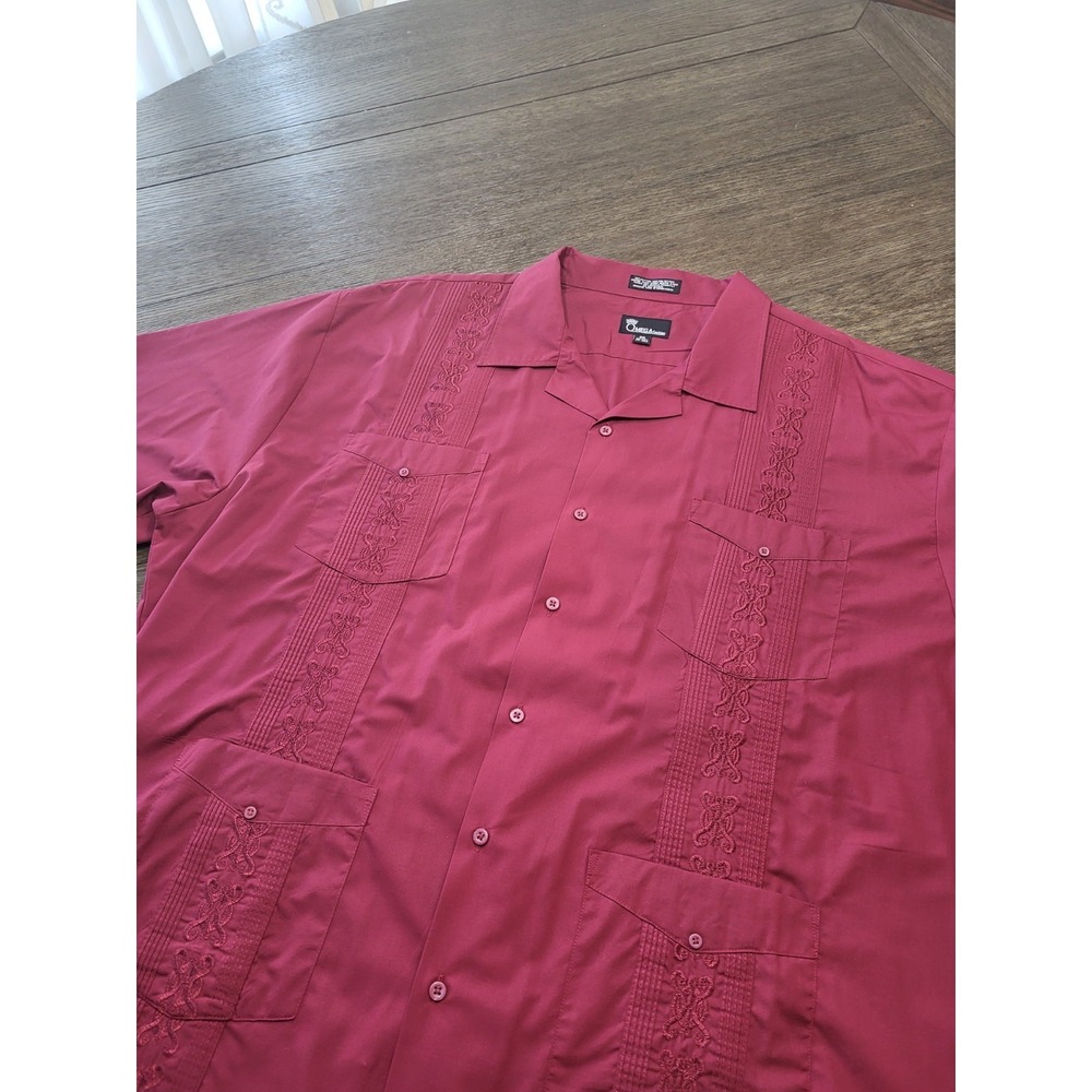 The Havanera Co. Men's 4XL Cuban Style Button Up Shirt Dark Red Short Sleeve